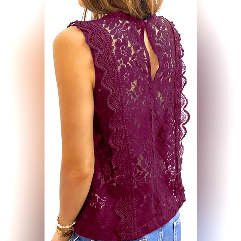 Beautiful V-neck, lace tank top. Burgundy color.